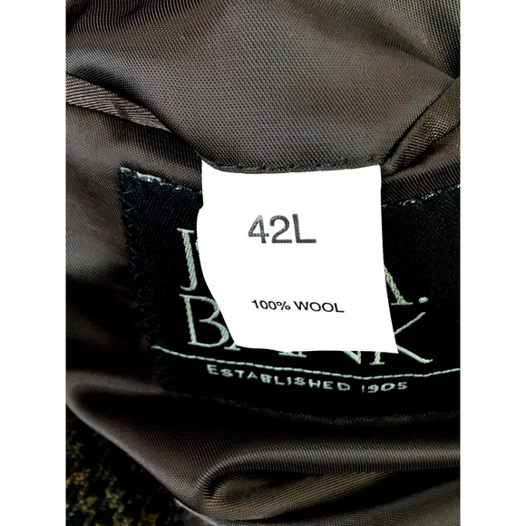 42L Jos A Bank Mens Vintage 2 Bttn Pure Wool Blazer Sport Coat Brown Houndstooth - Picture 7 of 12